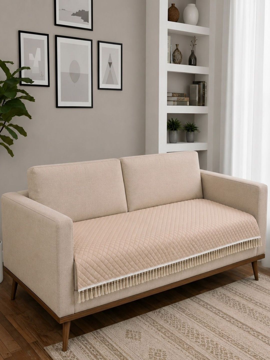 Homefab India Beige 1 Piece Sofa Cover Without Arms-picture-20
