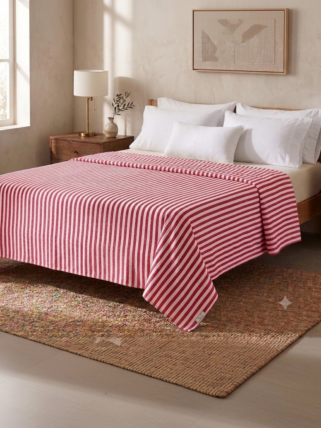 Hornbill Enterprises Pink Striped 210 GSM Dohar-image-45