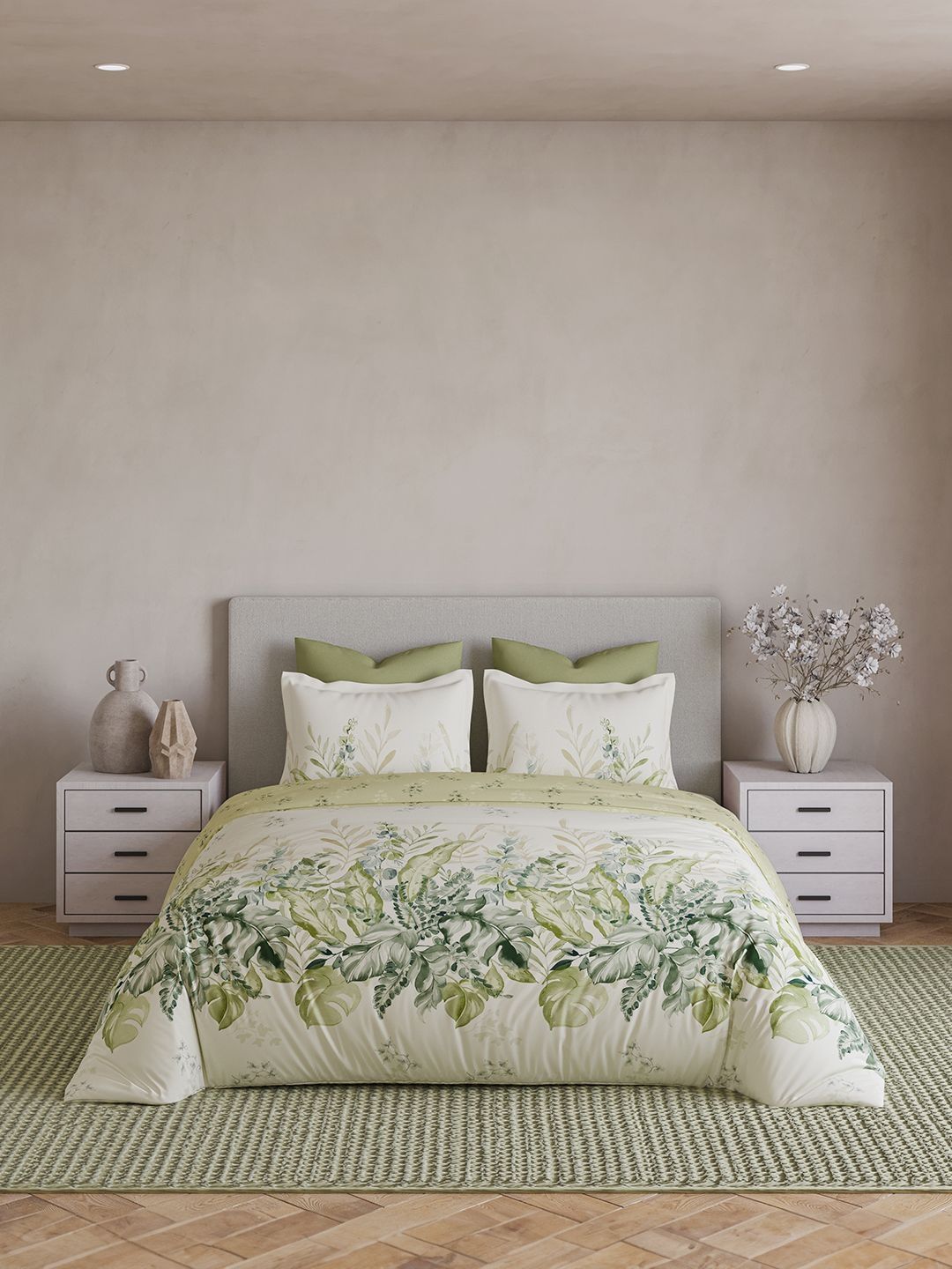DDecor Green & Green Floral Cotton 4 Piece Double King Regular Bedding Set-image-35