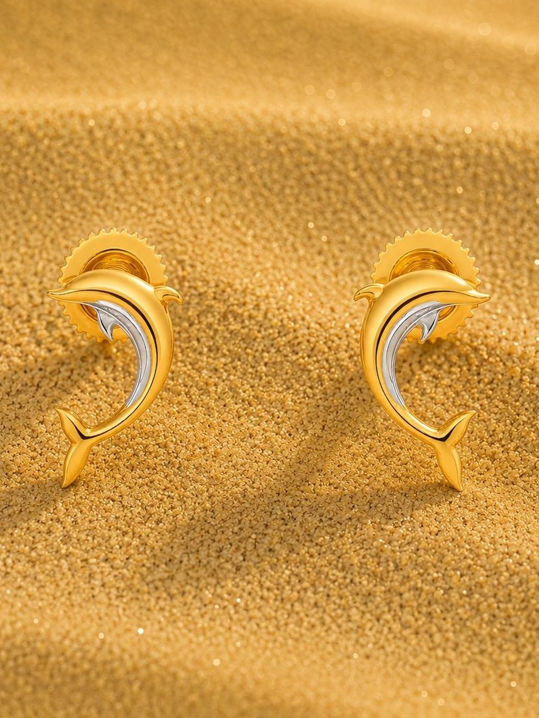 Bhima Jewels 18K BIS Hallmark 750 Purity Yellow Gold Oceana Dolphin Bliss Stud Earrings-image-18