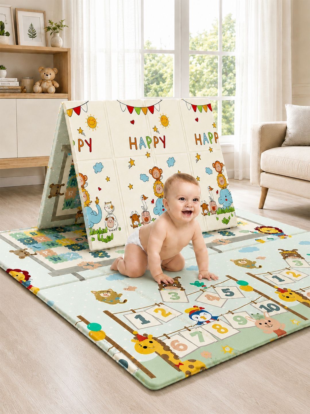 StarAndDaisy Green & Blue Waterproof Baby Activity Play Foldable Floor Mat-image-3