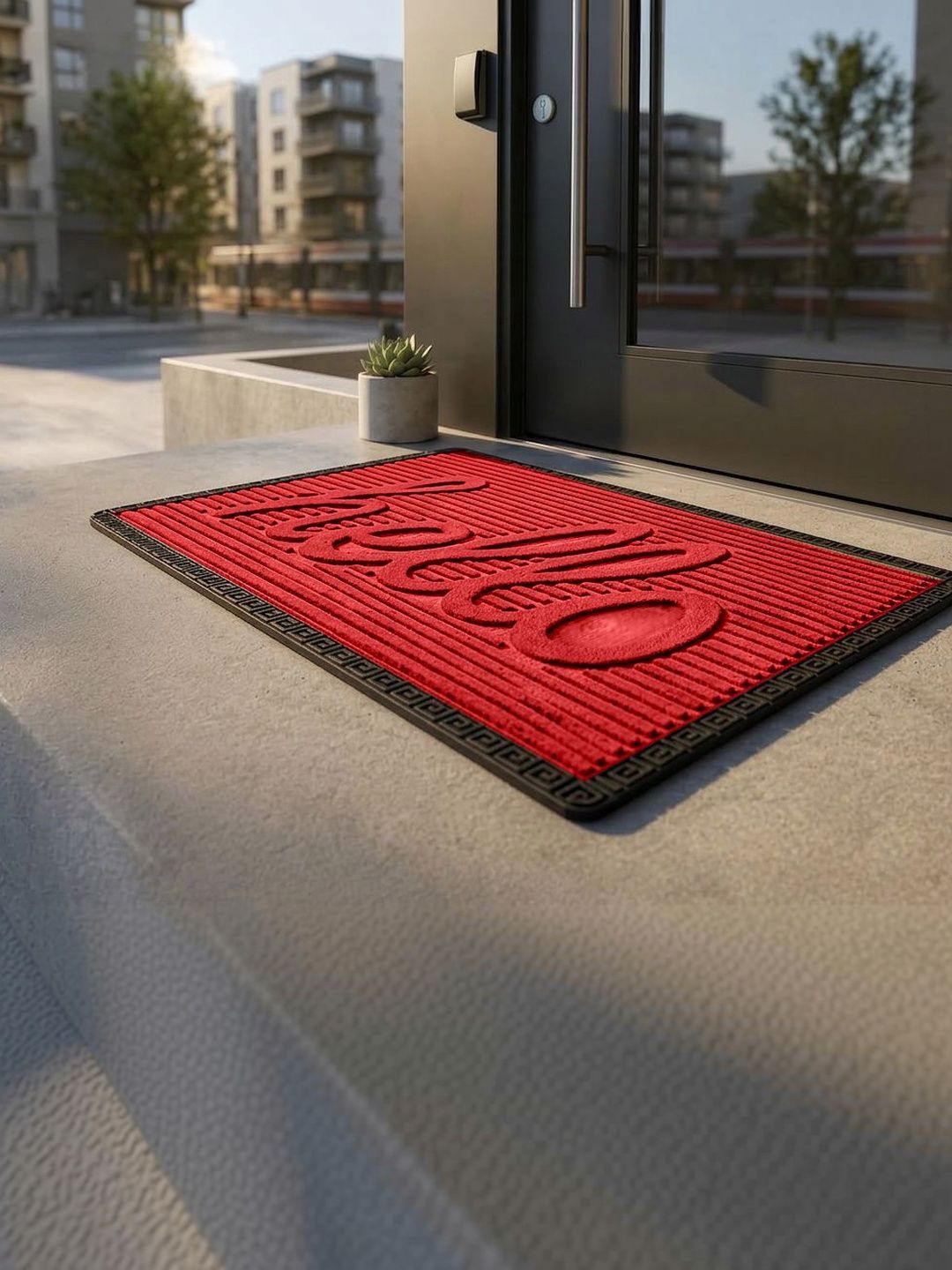 AaHo Decor Red & Black Hello Embossed Anti-Slip Doormat-image-35