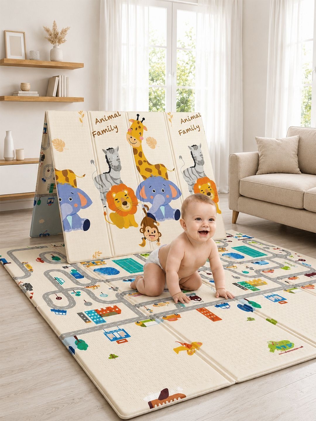 StarAndDaisy Grey & Blue Printed Waterproof Baby Play Mat-picture-49
