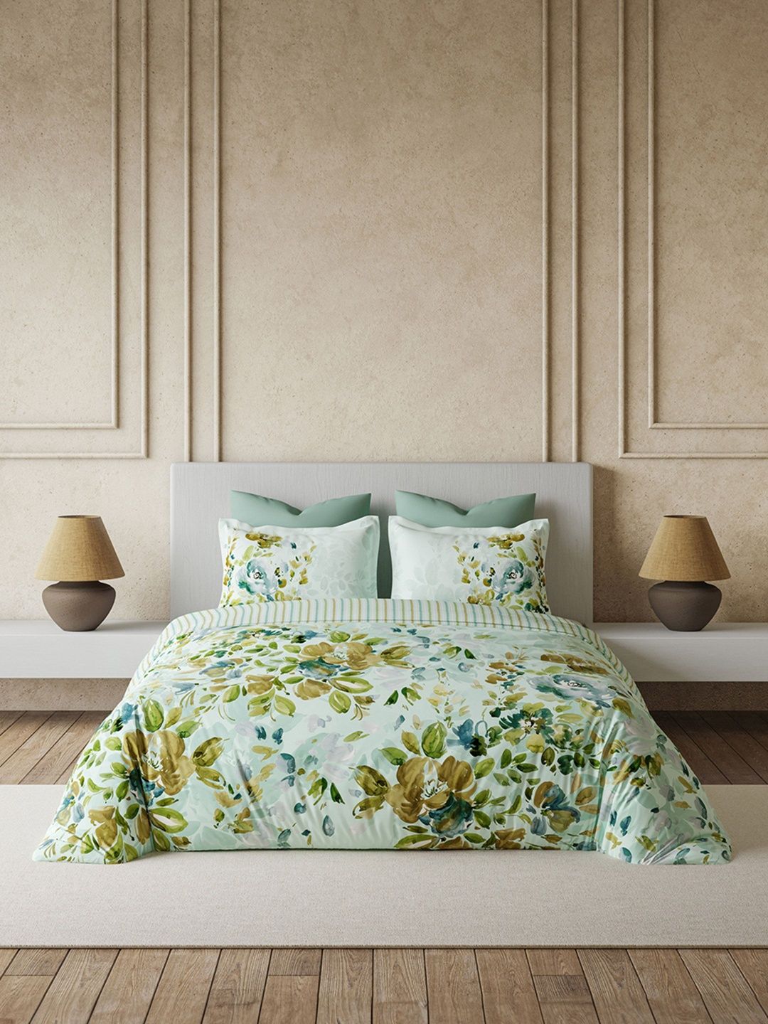 DDecor Green Floral Cotton 4 Piece Double King Regular Bedding Set-image-41
