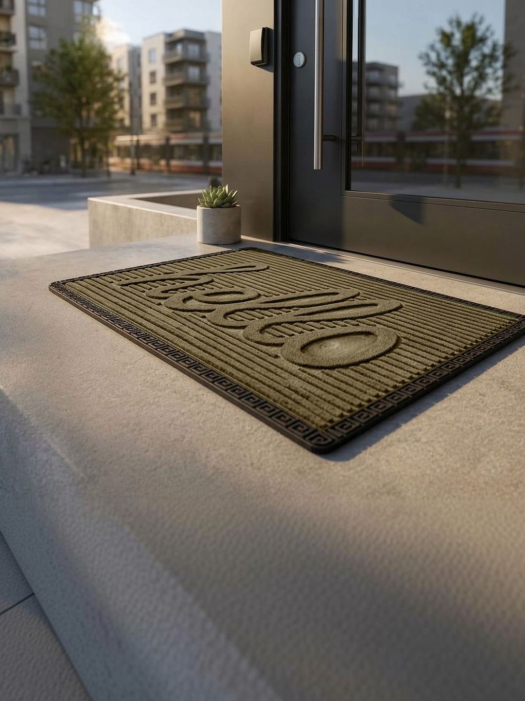 AaHo Decor Tan & Black Hello Embossed Anti-Slip Doormat-image-41