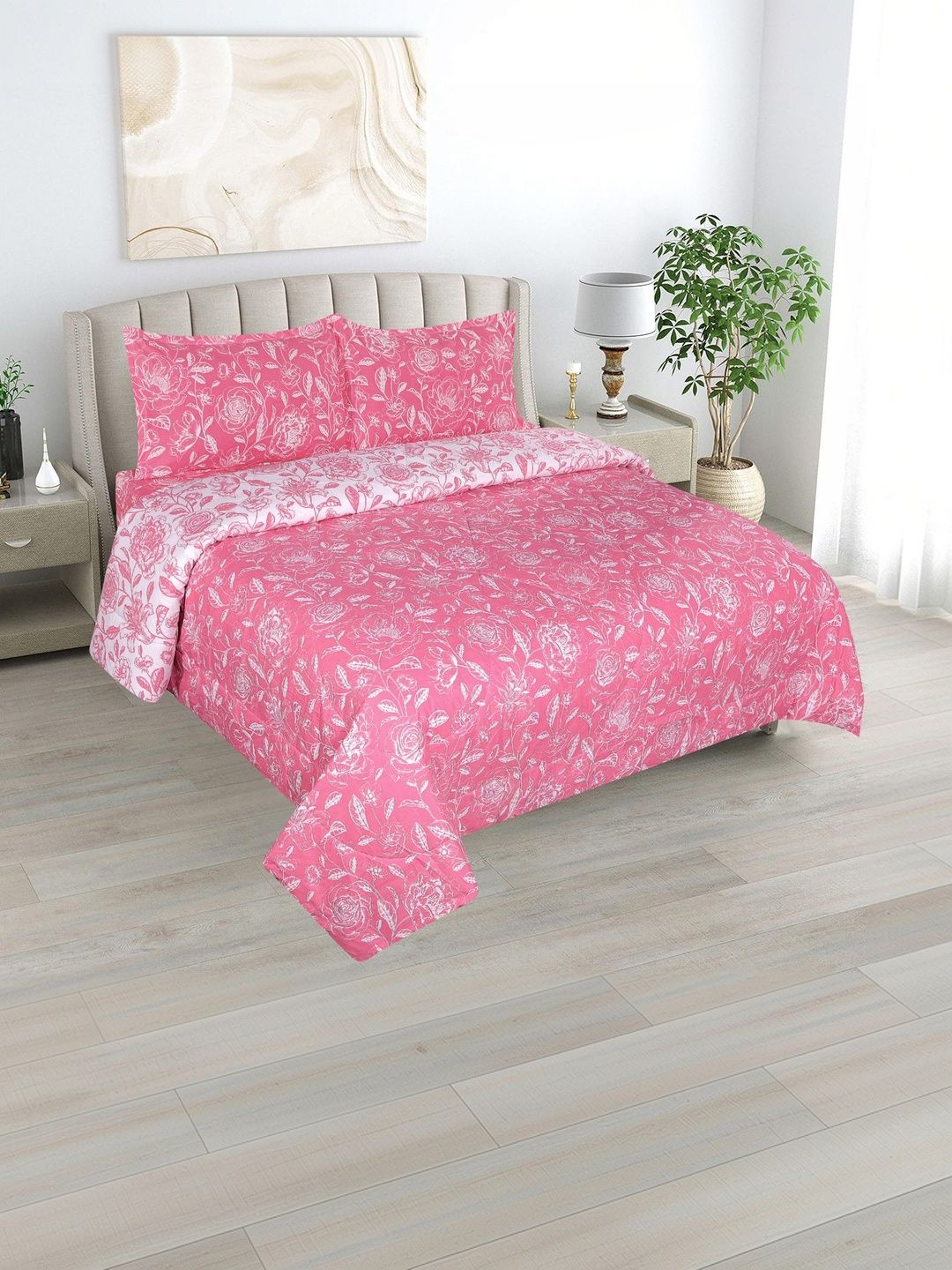 DREAM LIVING Pink & White Floral Other 4 Piece Double Queen Fine Bedding Set-image-24