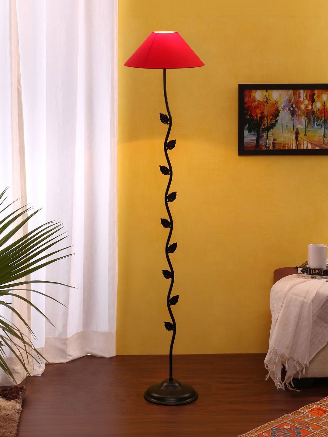 Myntra Elegant Homes Red & Black Leaf Design Iron Floor Lamp-image-23