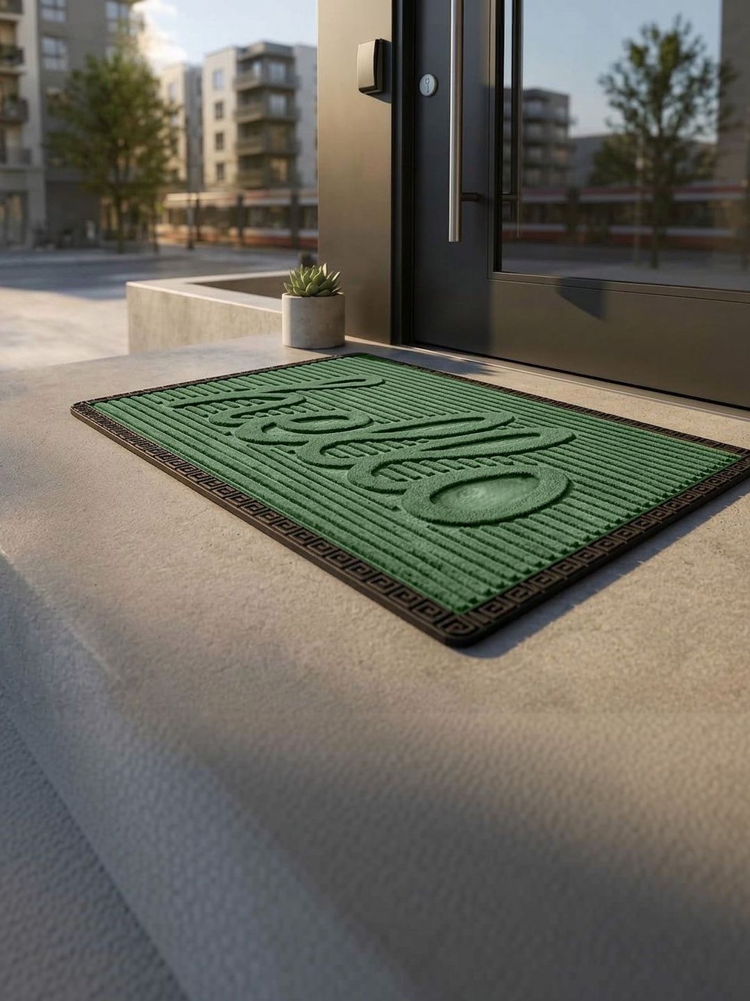AaHo Decor Green & Black Hello Embossed Anti-Slip Doormat-image-41
