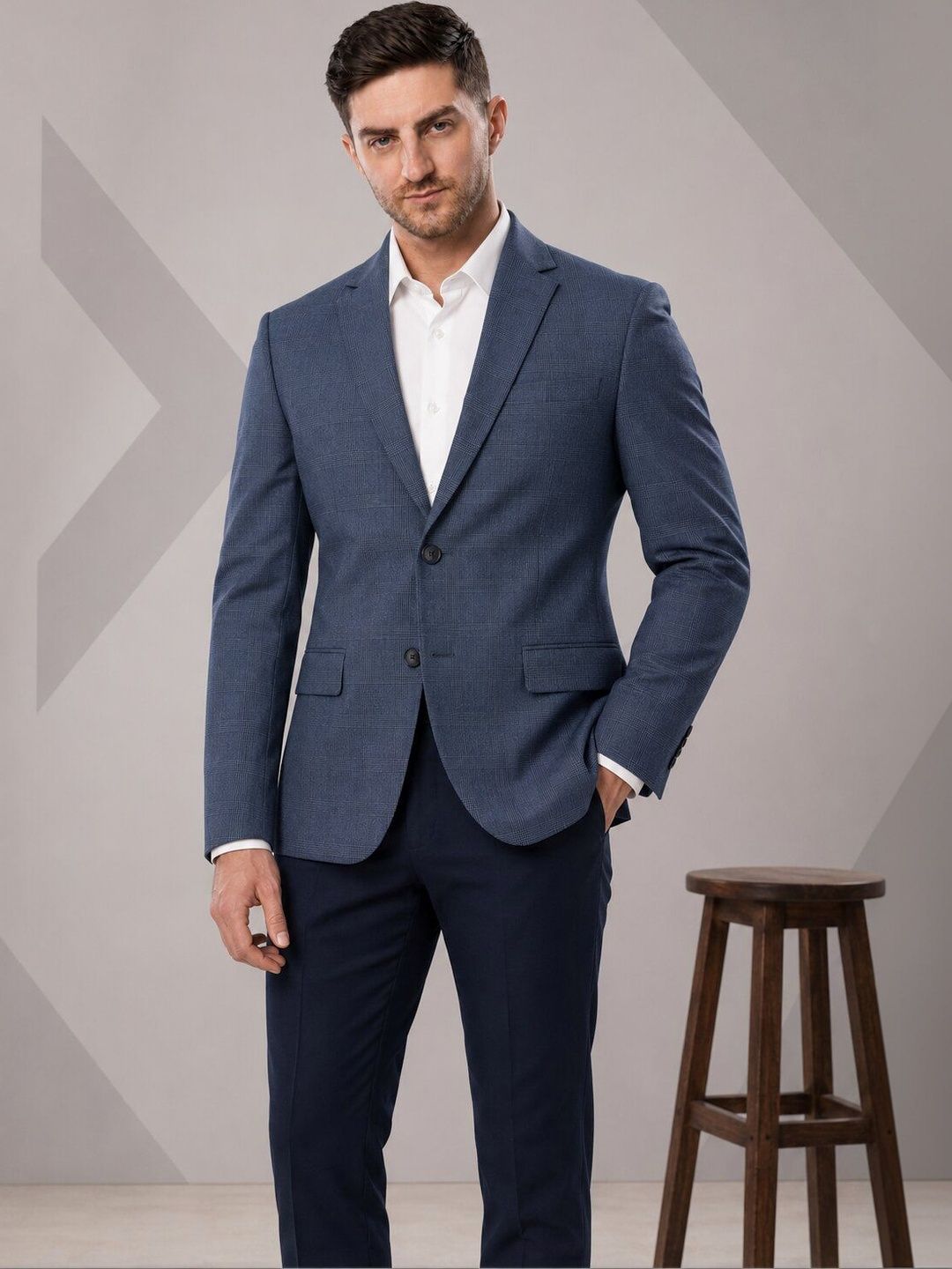 Integration Self Design Notched Lapel Single-Breasted Slim Fit Formal Blazers-picture-21