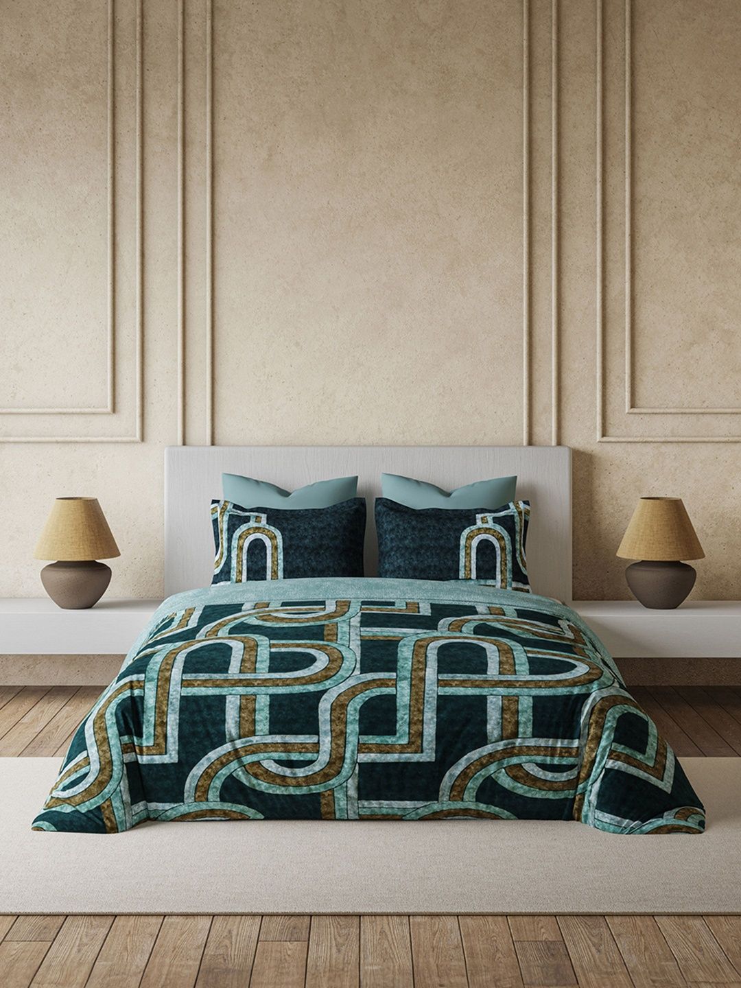 DDecor Blue & Turquoise Blue Geometric Cotton 4 Piece Double King Regular Bedding Set-image-41