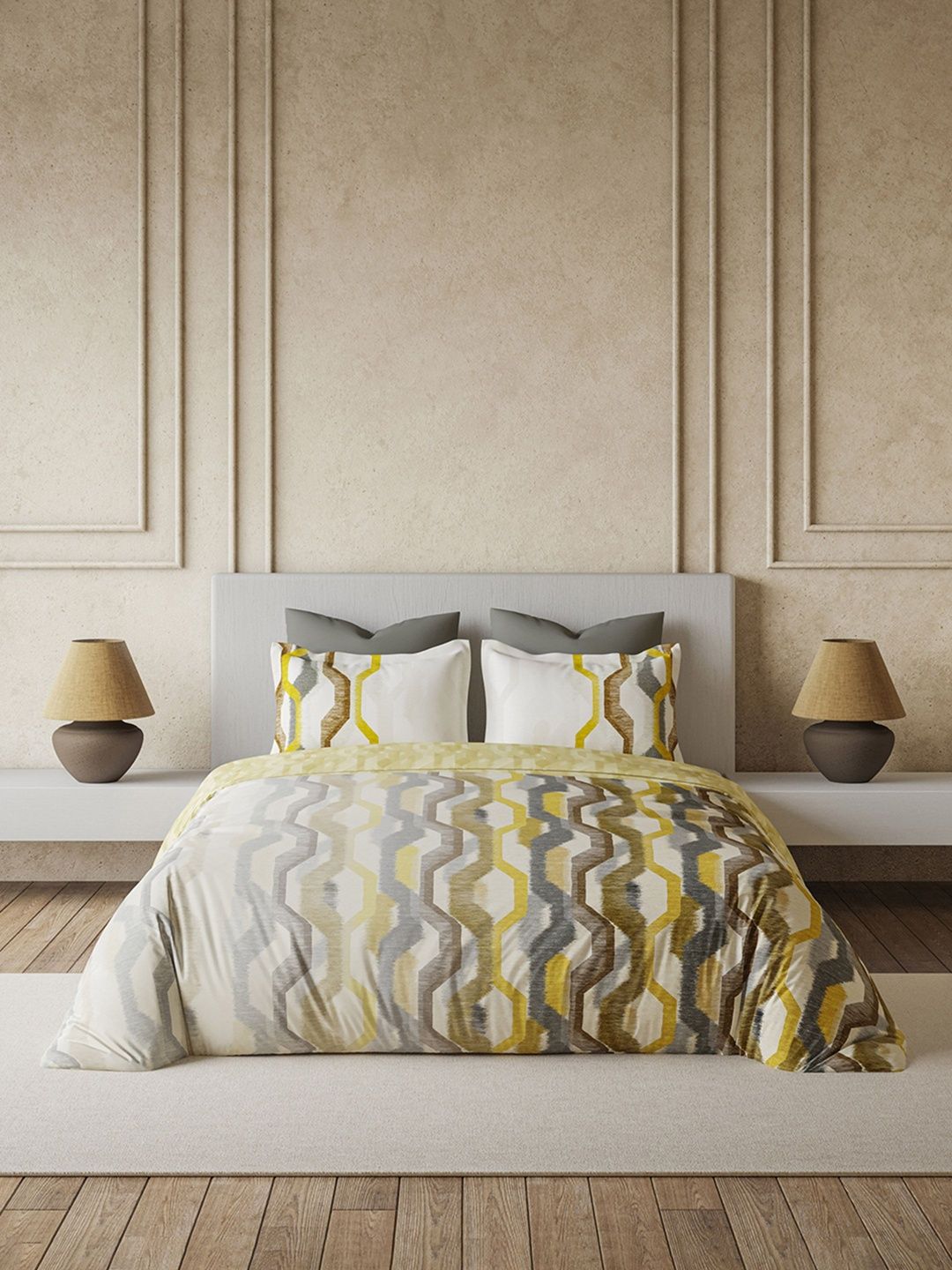 DDecor Yellow & Grey Geometric Cotton 4 Piece Double King Regular Bedding Set-image-33