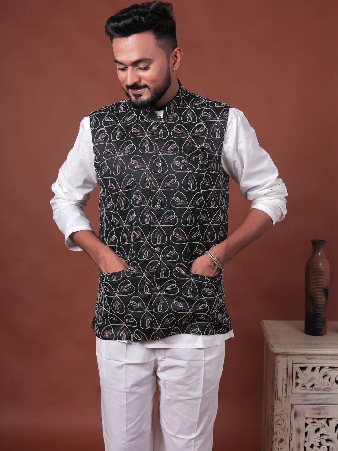 Varbandhan Embroidered Velvet Woven Nehru Jackets-image-38