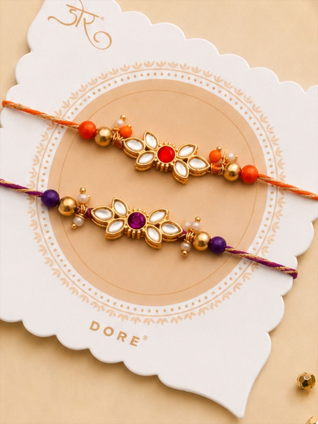 Dore Set of 2 Floral Kundan Designer Rakhi Set with Beads Rakhi-picture-50