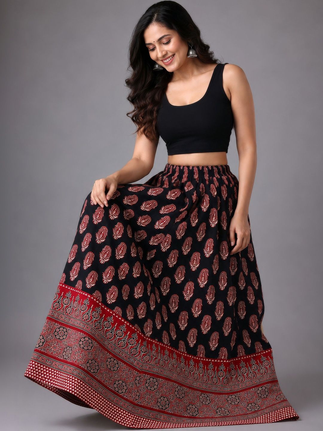 HARAYE Women Pure Cotton Cotton Cambric Paisley Maxi Flared Skirt-picture-17