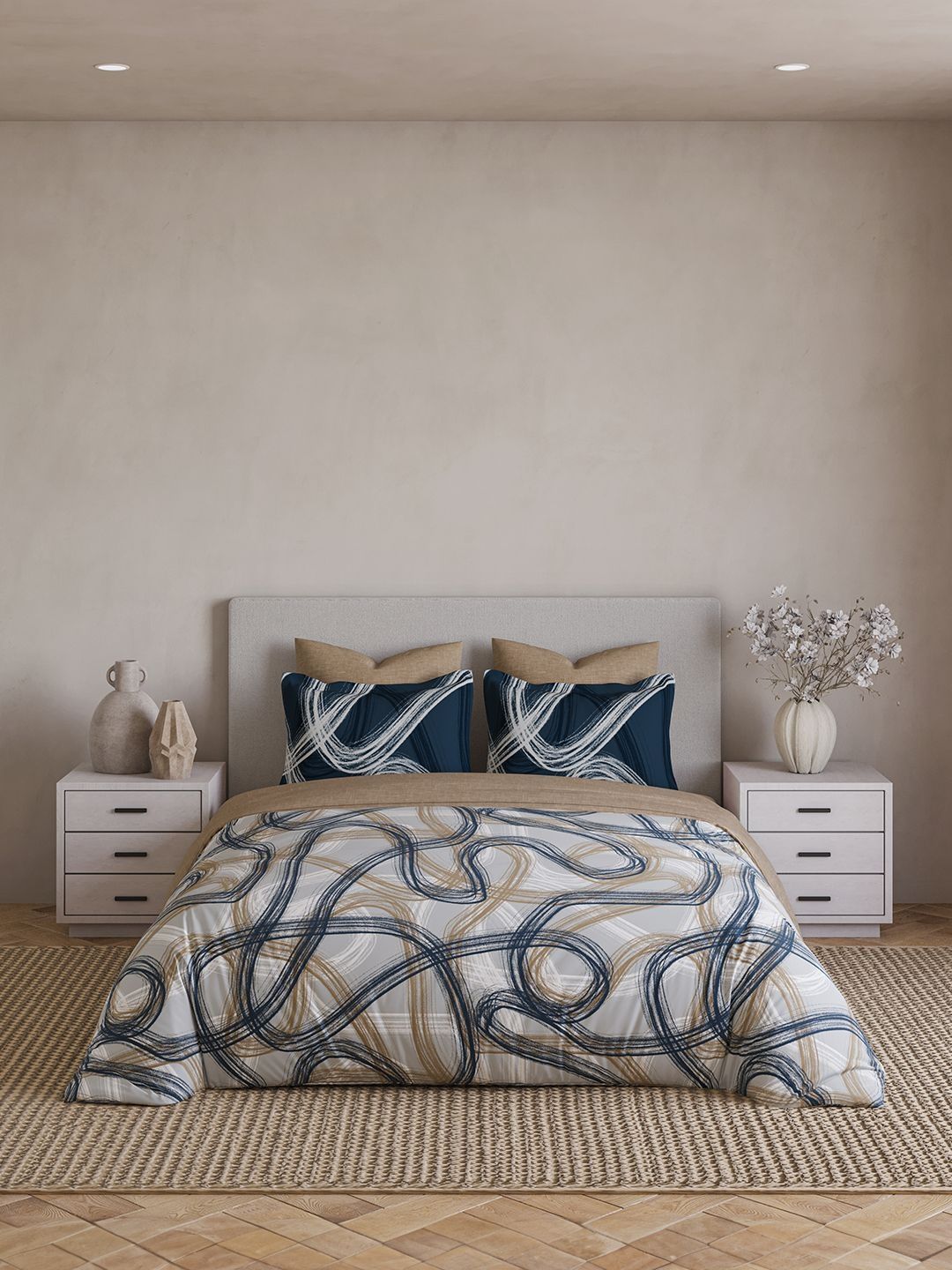 DDecor Blue & Navy Blue Quirky Cotton 4 Piece Double King Regular Bedding Set-image-16