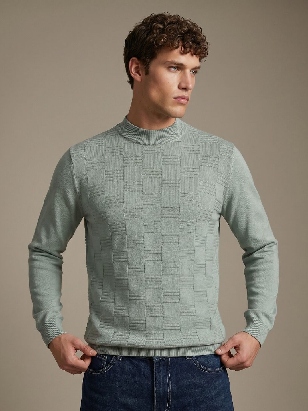 glitchez Checked Pattern Pure Acrylic Sweaters-picture-25
