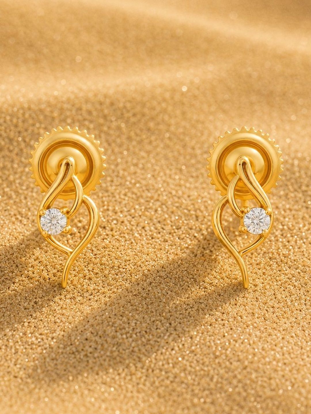Bhima Jewels 18K BIS Hallmark 750 Purity Yellow Gold Oceana Sea Swirl Stud Earrings-image-19