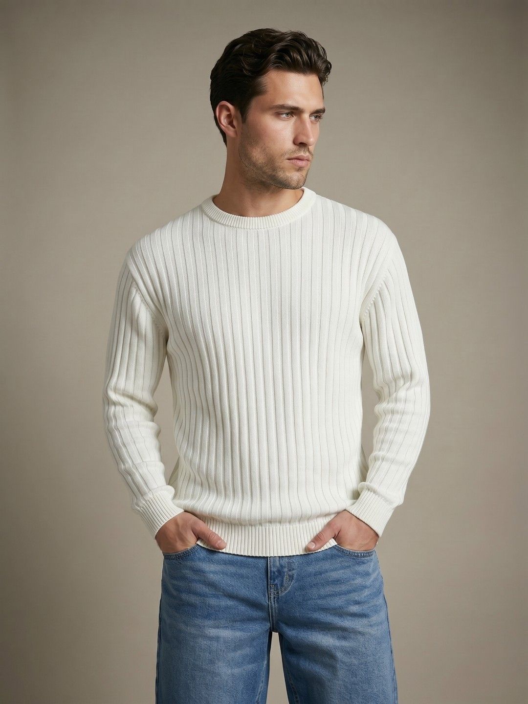 glitchez Striped Round Neck Knitted Pullover-picture-36