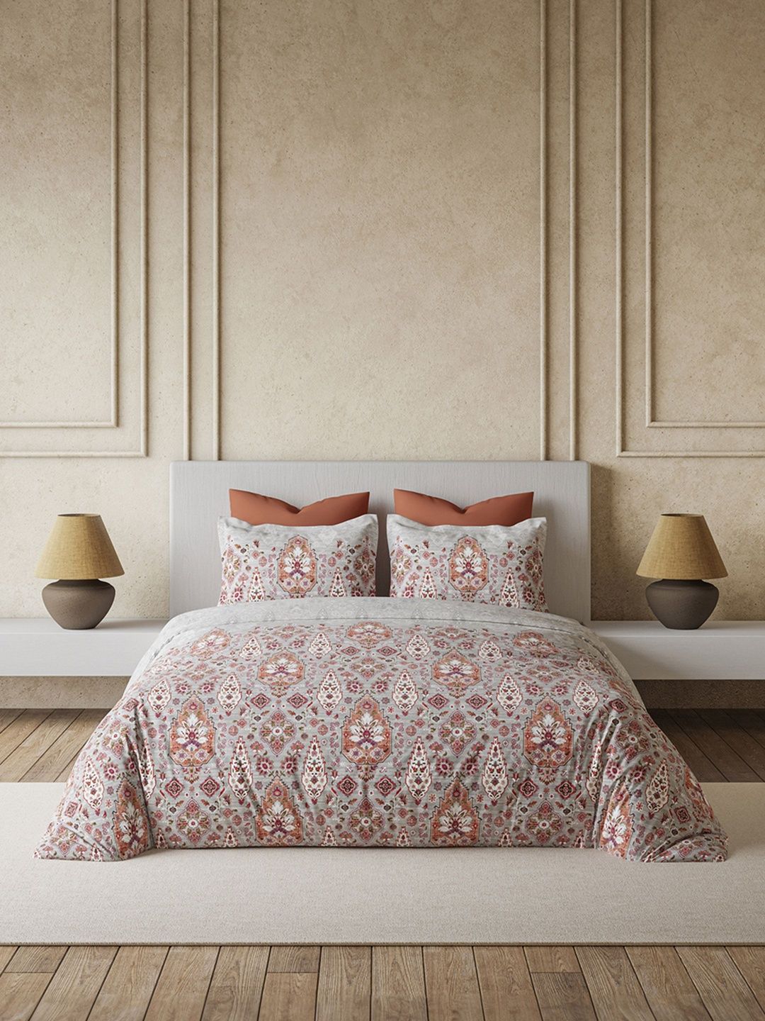 DDecor Grey & Red Ethnic Motifs Cotton 4 Piece Double King Regular Bedding Set-image-43