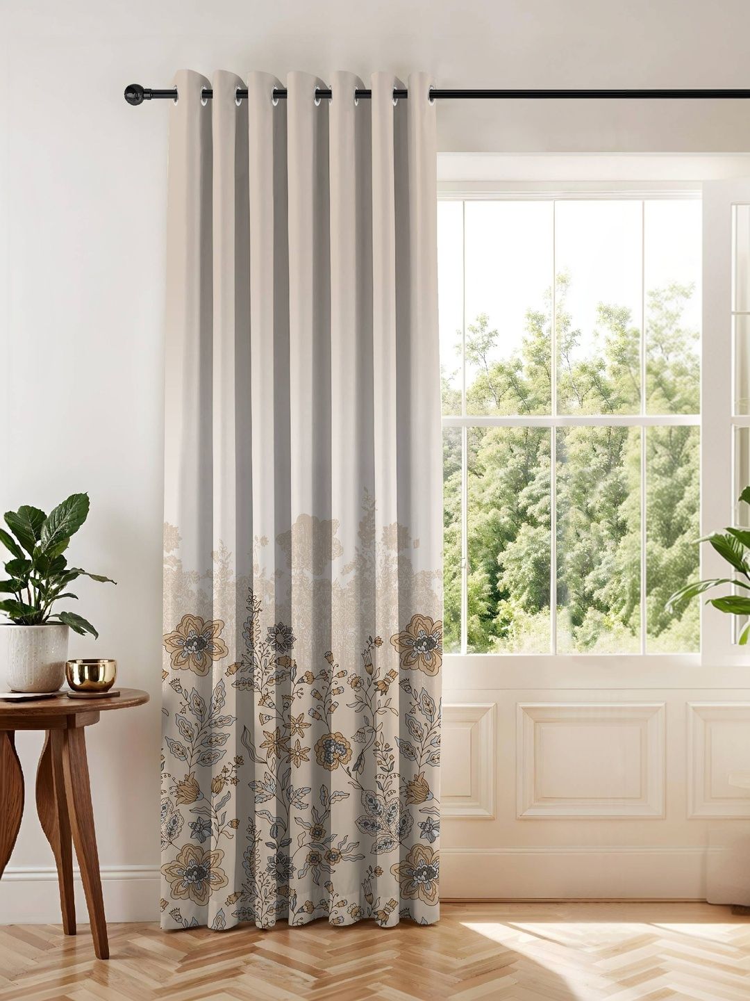 CASABLEU Tan Floral Room Darkening Long Door Curtain-picture-23