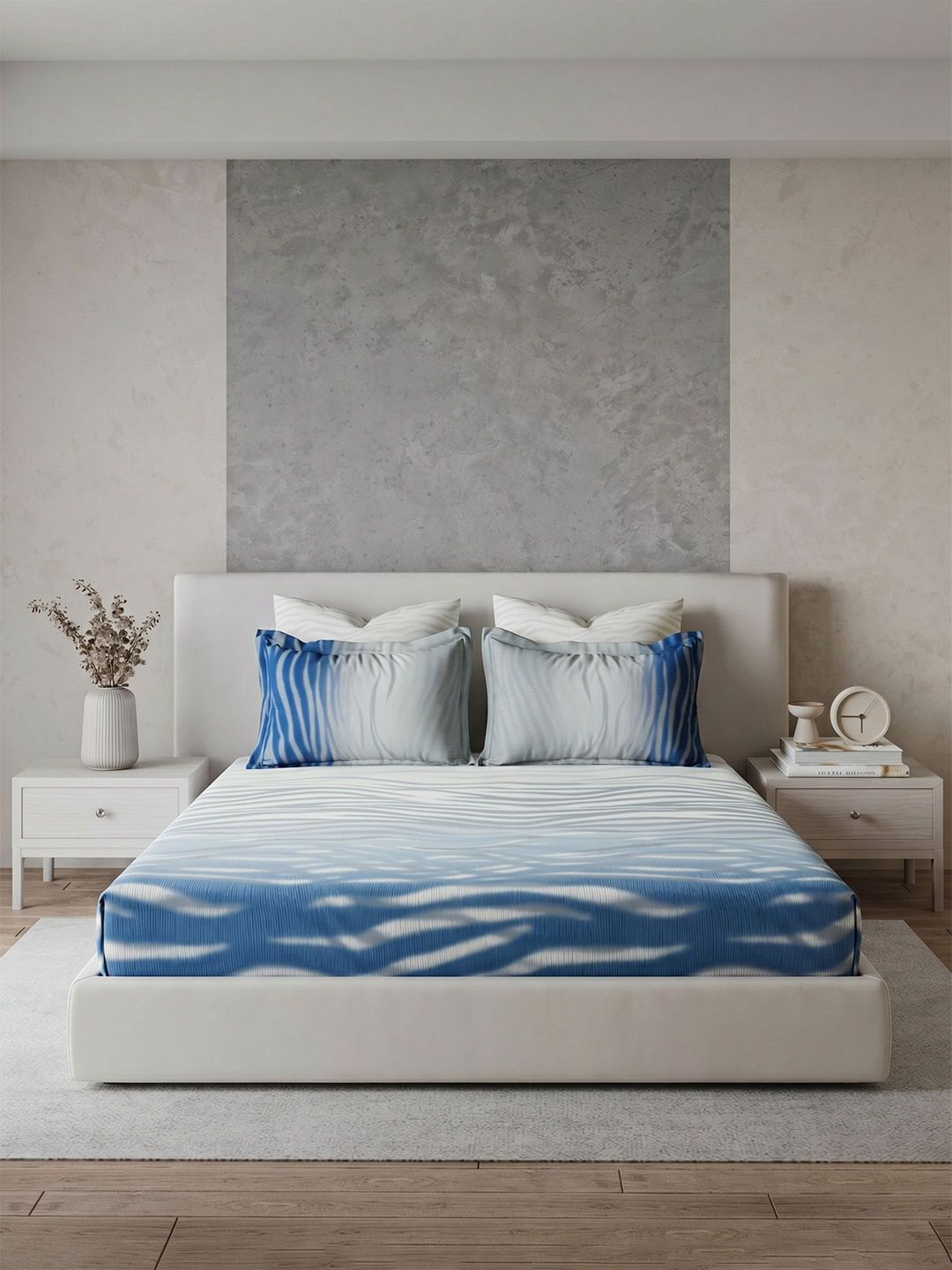 DDecor Blue & White 180 TC Bedsheet with 4 Pillow Covers-image-48