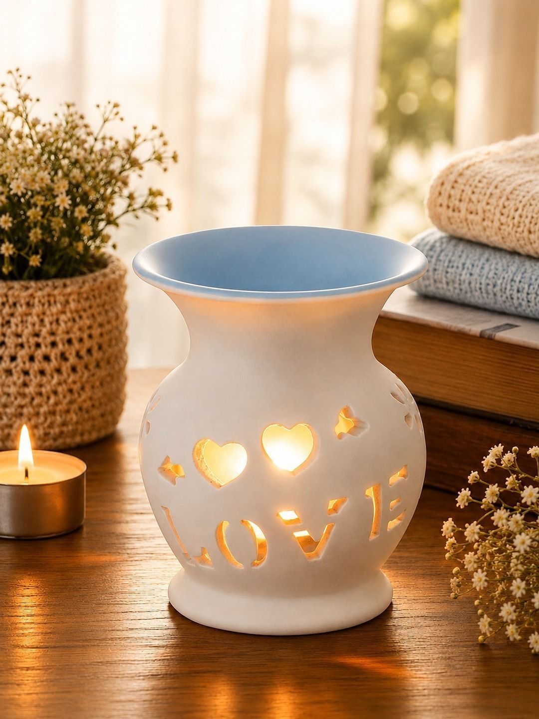 TAYHAA White Ceramic Oil Burner Tealight Lamp Aroma Diffuser-picture-28