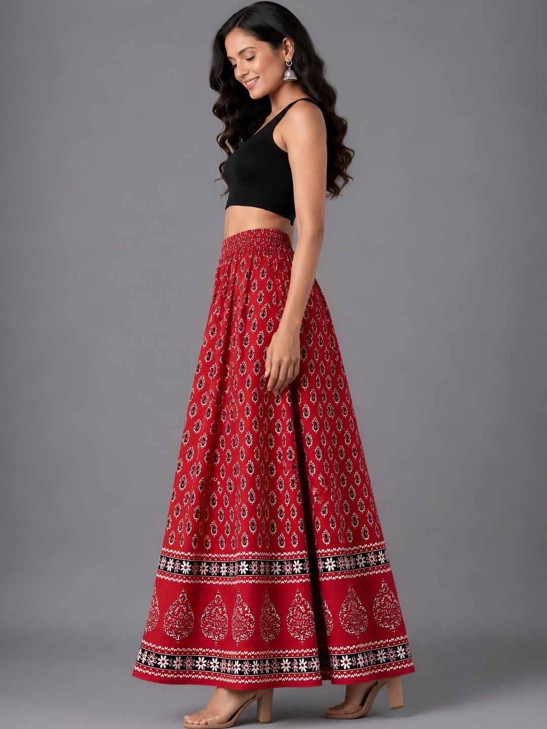 HARAYE Women Pure Cotton Cotton Cambric Paisley Maxi Flared Skirt-picture-20