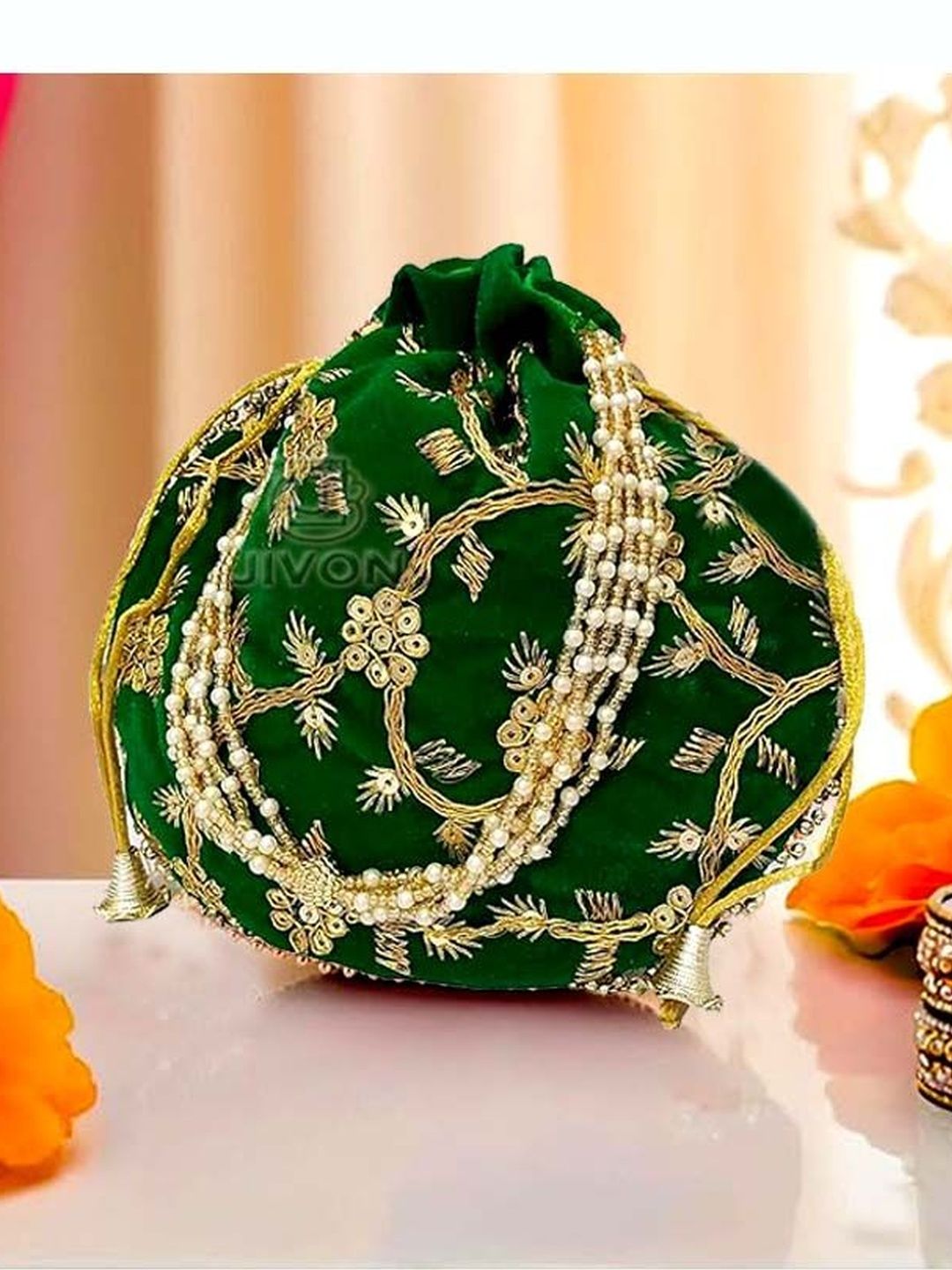 JIVON Embroidered Embellished Potli Clutch-picture-49