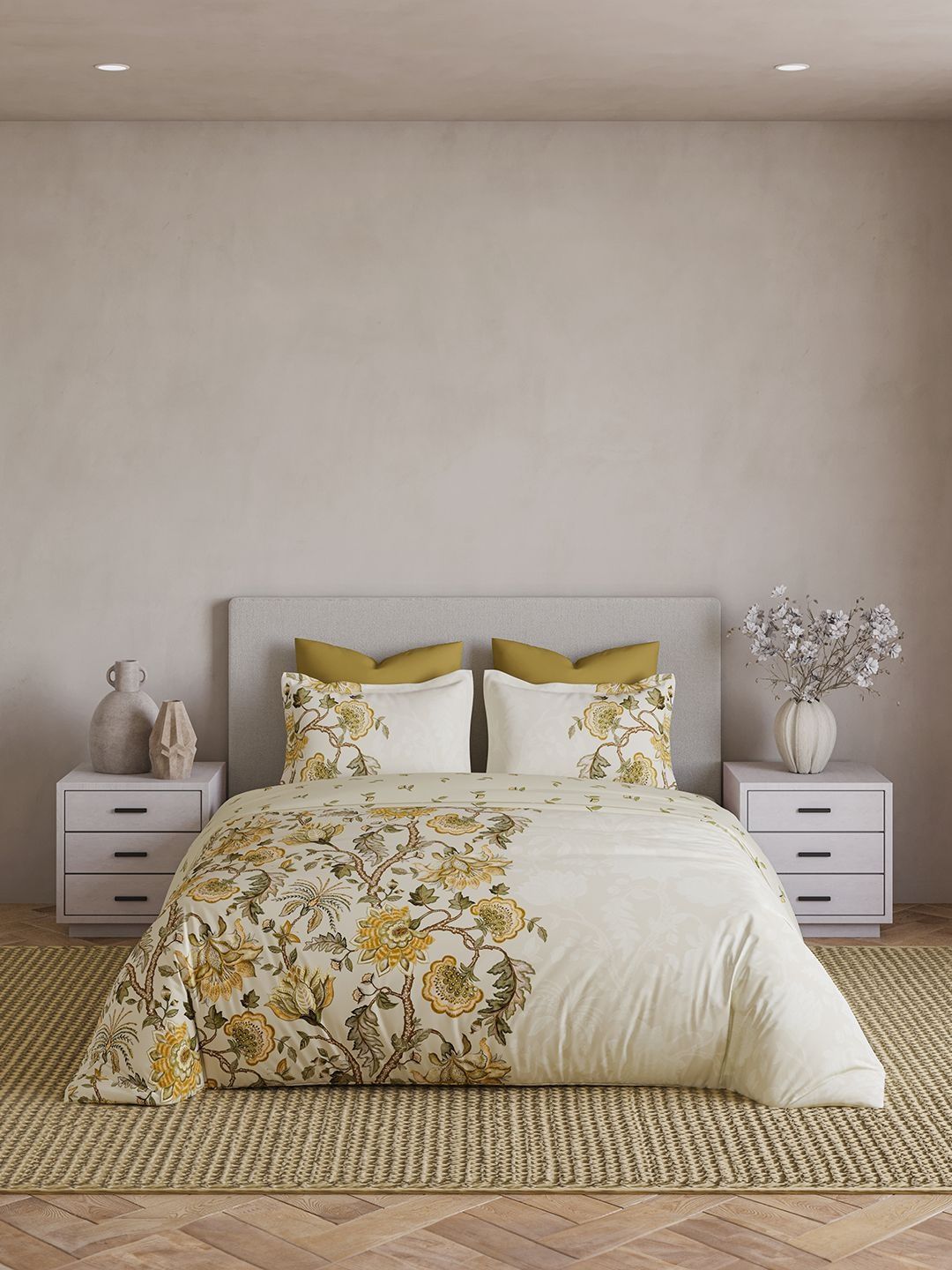 DDecor Yellow & Yellow Ethnic Motifs Cotton 4 Piece Double King Regular Bedding Set-picture-35