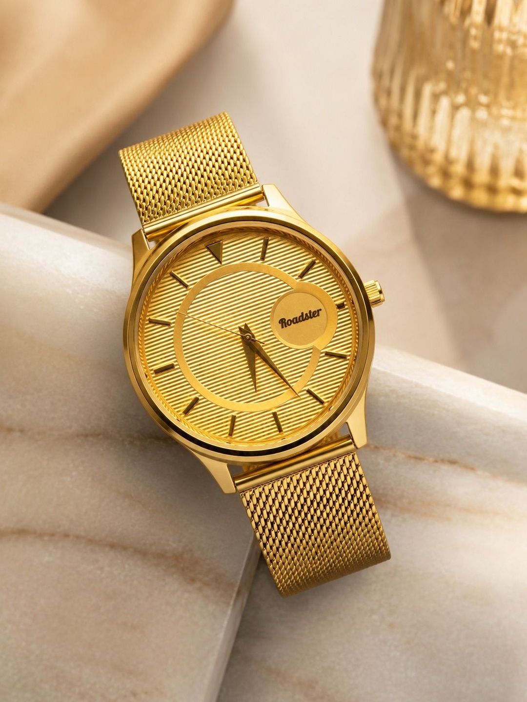 Roadster Men Dial & Stainless Steel Bracelet Style Straps Analogue Watch RS1843-GLDCASE-GLDDIAL-MESHSTP-image-35