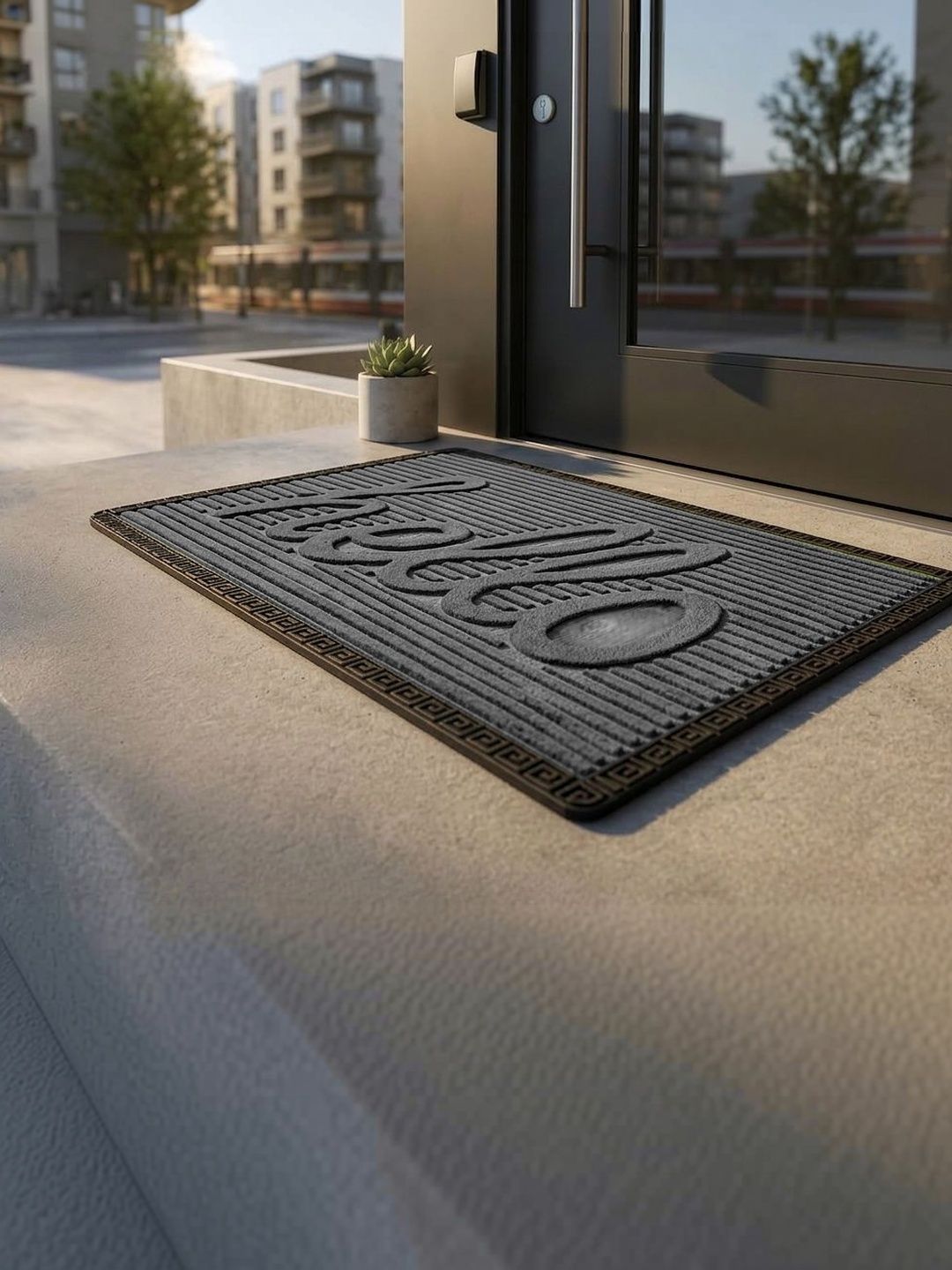 AaHo Decor Grey & Black Hello Embossed Anti-Slip Doormat-image-37