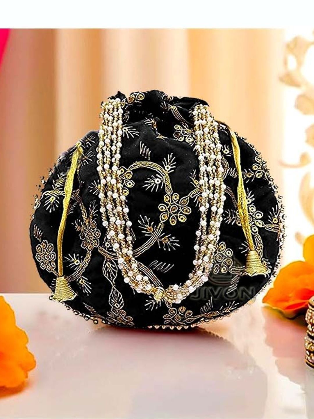 JIVON Embroidered Embellished Potli Clutch-picture-22