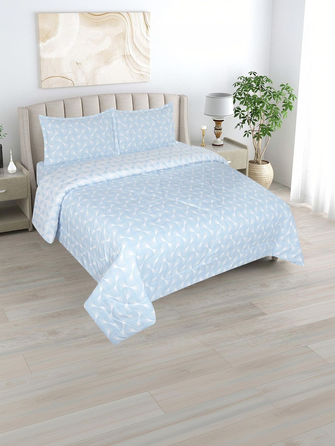 DREAM LIVING Blue & White Geometric Other 4 Piece Double Queen Fine Bedding Set-image-30