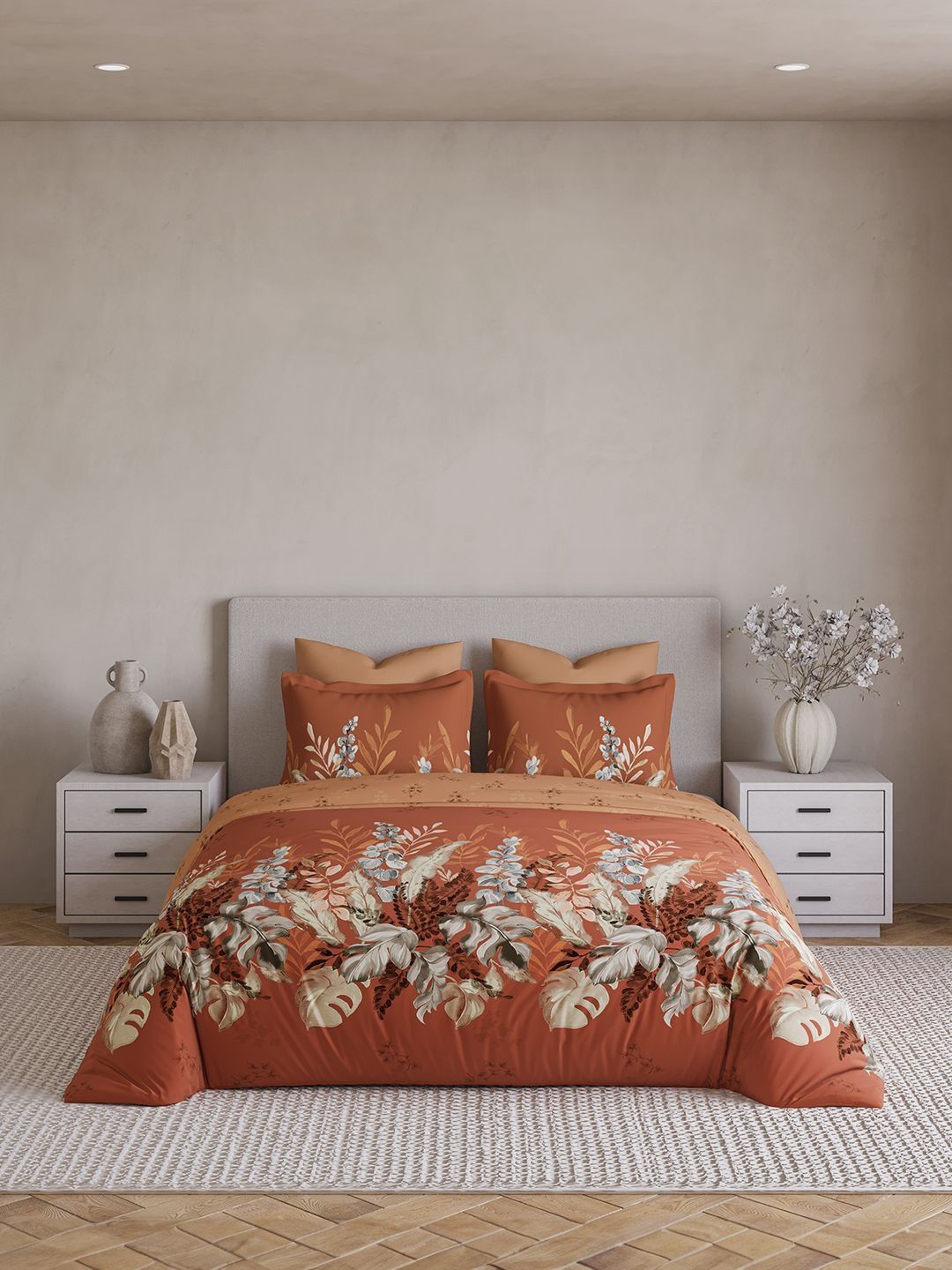 DDecor Brown & Green Floral Cotton 4 Piece Double King Regular Bedding Set-image-39