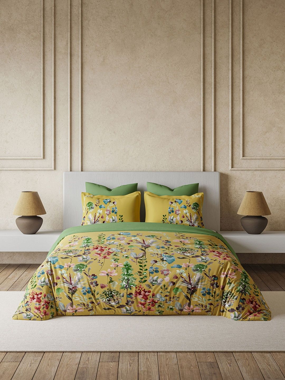 DDecor Yellow & Green Floral Cotton 4 Piece Double King Regular Bedding Set-picture-37