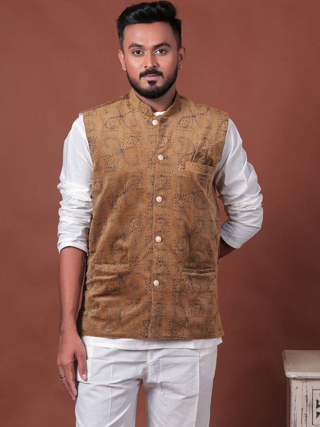 Varbandhan Woven Design Velvet Woven Nehru Jackets-image-42