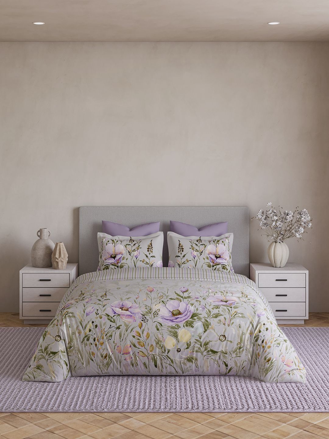 DDecor Purple Floral Cotton 4 Piece Double King Regular Bedding Set-image-37