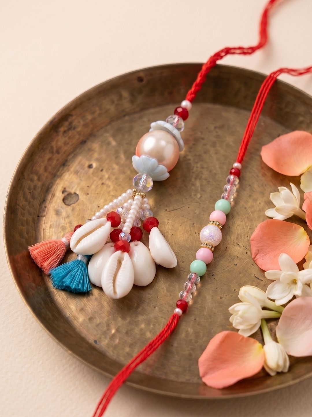 SZN Set Of 2 Multicolor Artificial Beads & Sea Shell Bhaiya Bhabhi Rakhi-image-17
