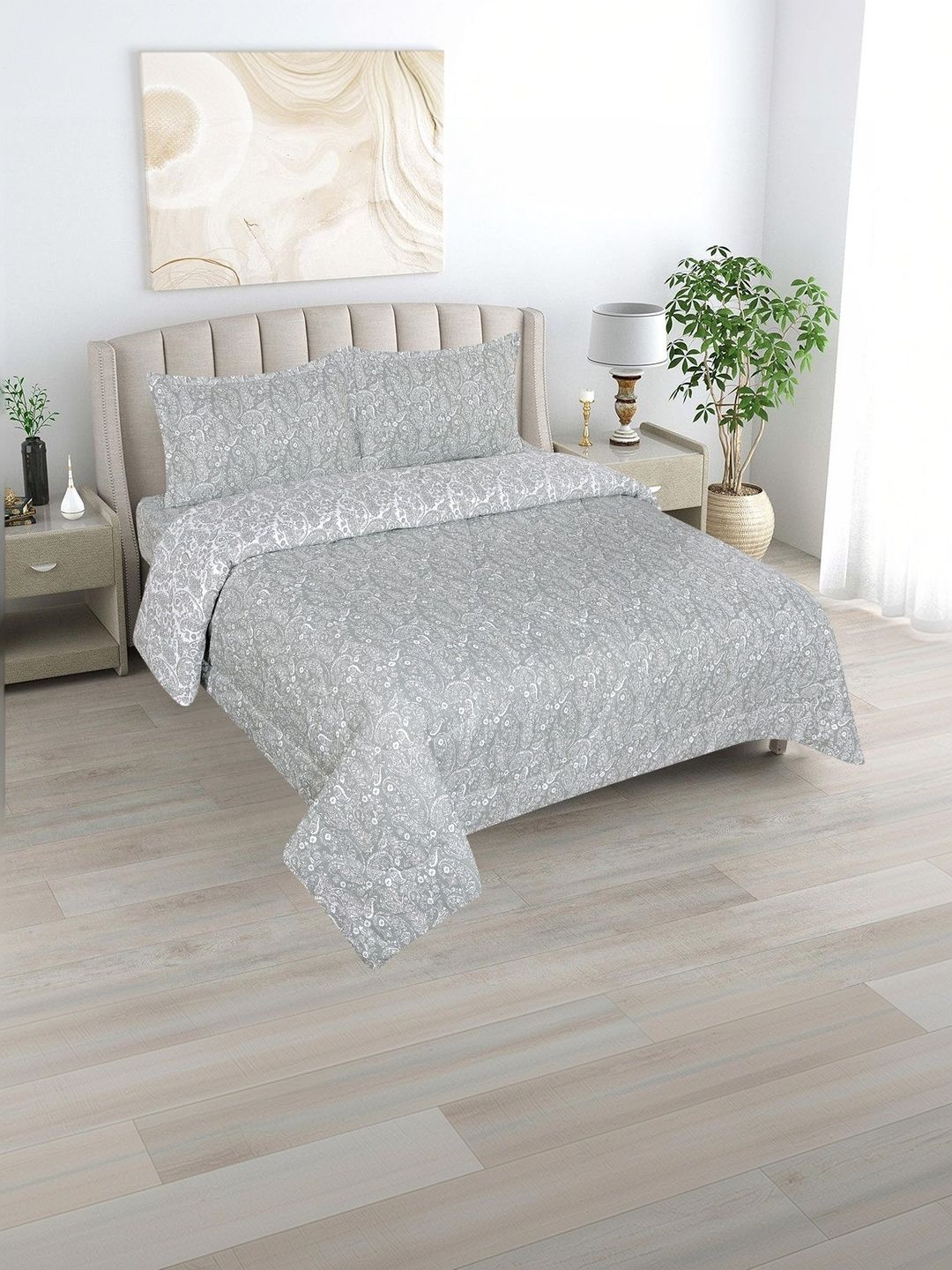 DREAM LIVING Grey & White Ethnic Motifs Other 4 Piece Double Queen Fine Bedding Set-image-28