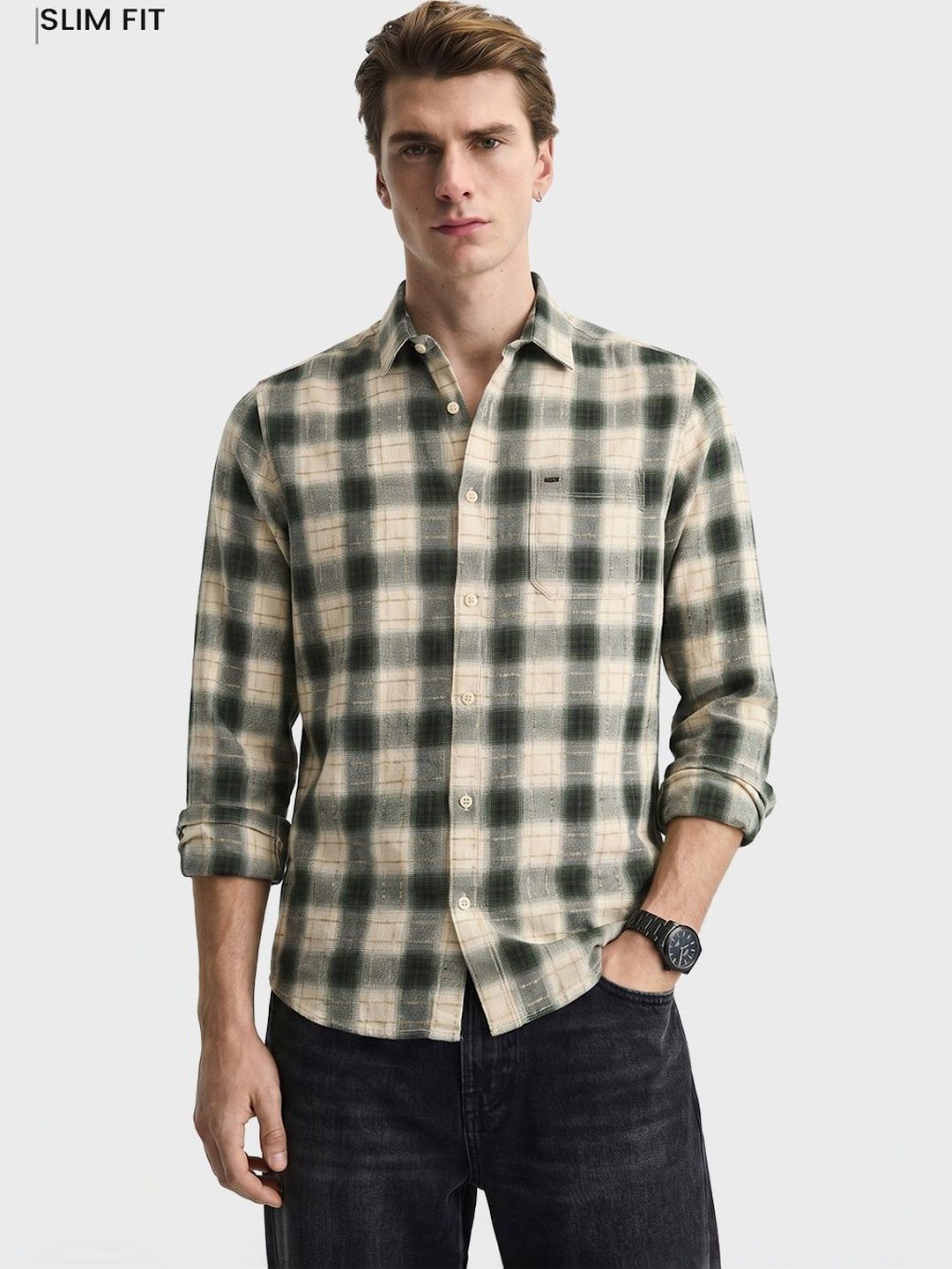 The Indian Garage Co Men Slim Fit Tartan Checks Checked Casual Shirt-picture-1