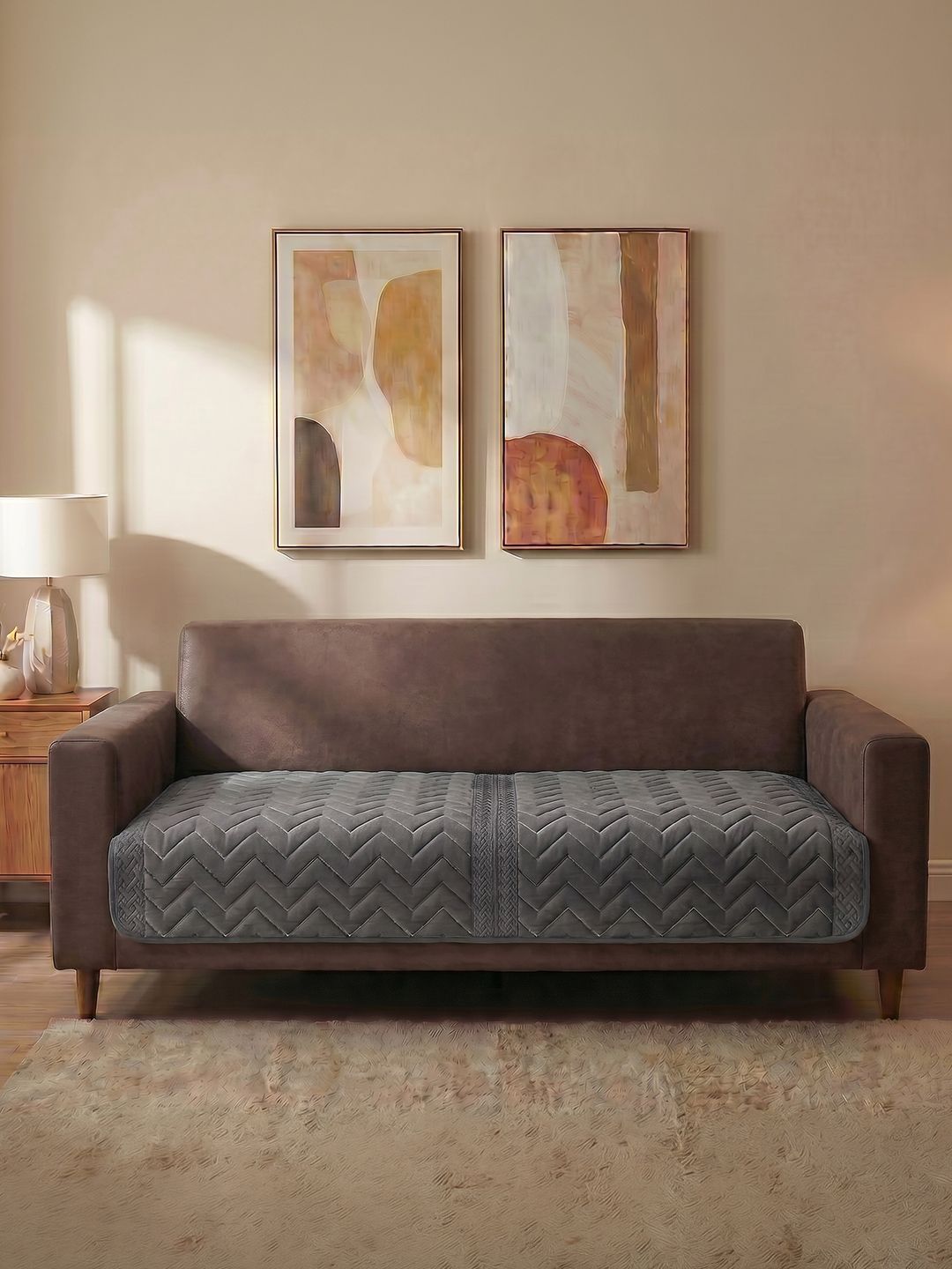 URBAN SPACE Grey 1 Piece Sofa Cover Without Arms-picture-21