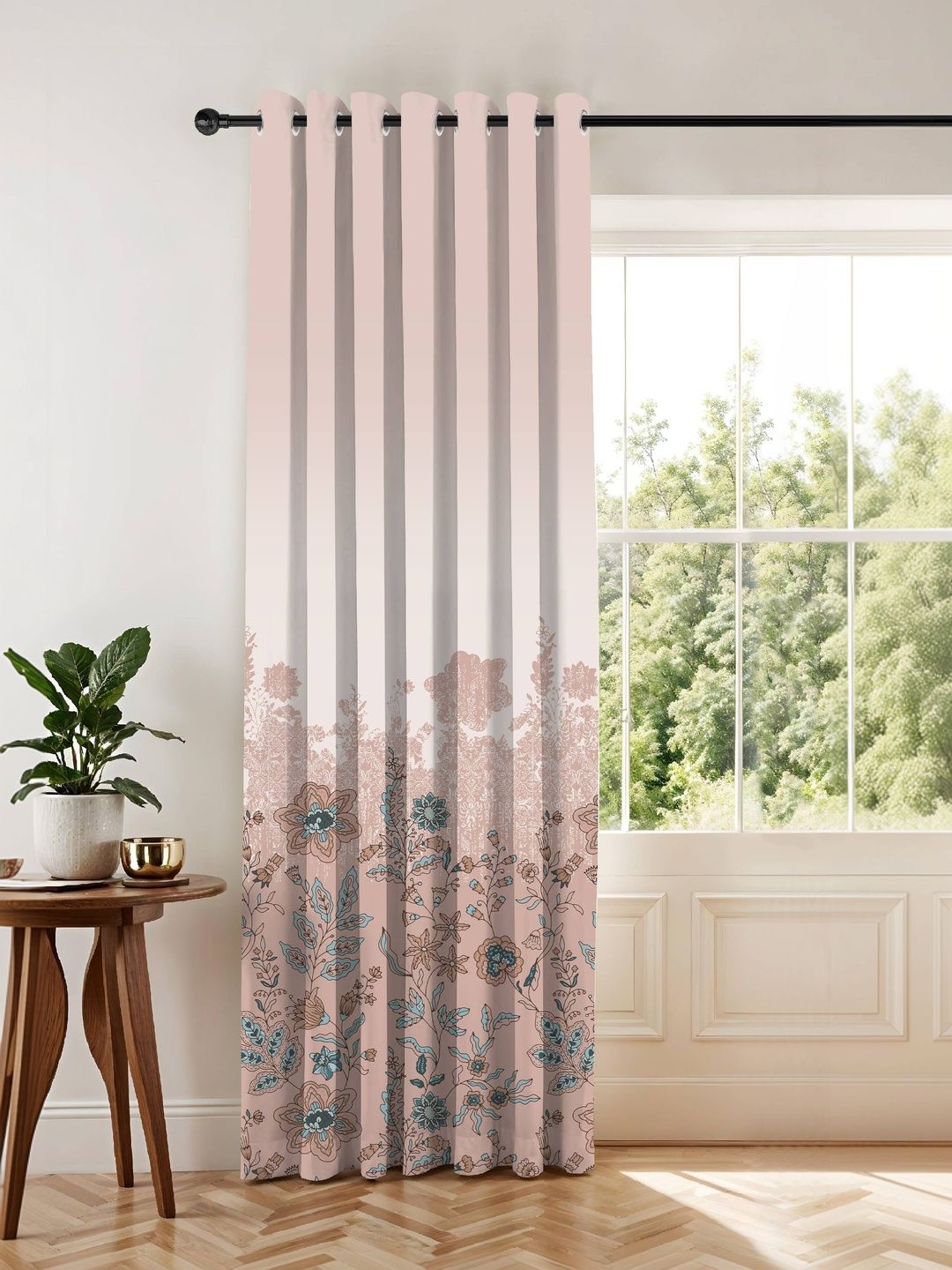 CASABLEU Taupe Floral Room Darkening Door Curtain-picture-46
