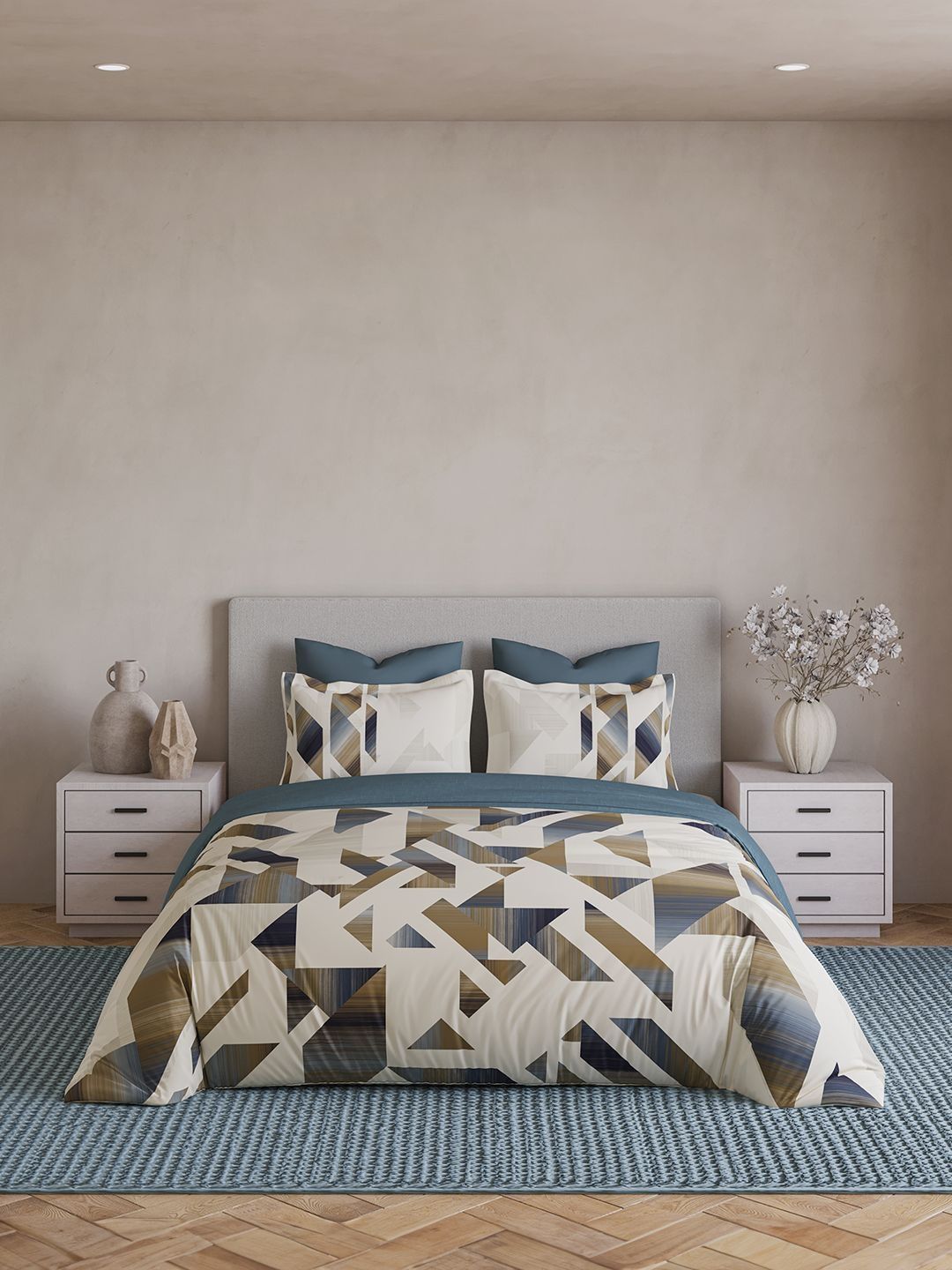 DDecor Blue Geometric Cotton 4 Piece Double King Regular Bedding Set-image-24