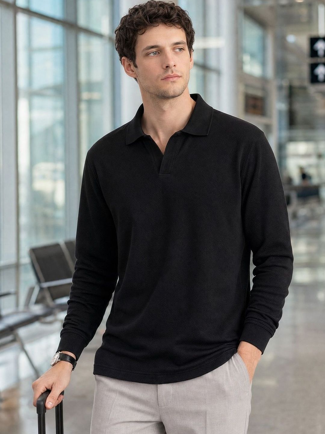 NOBERO Popcorn Textured Polo Collar Full Sleeves T-shirt-picture-44