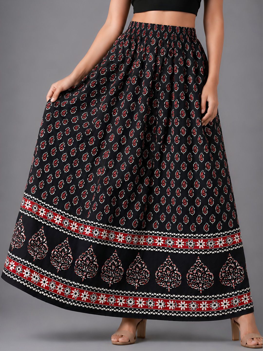 HARAYE Women Pure Cotton Cotton Cambric Paisley Maxi Flared Skirt-picture-30
