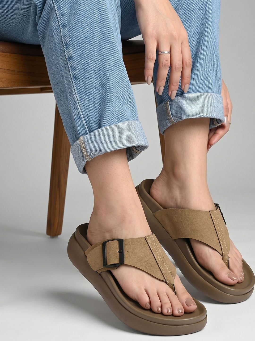 El Paso Women Open Toe Flats with Buckles-image-13