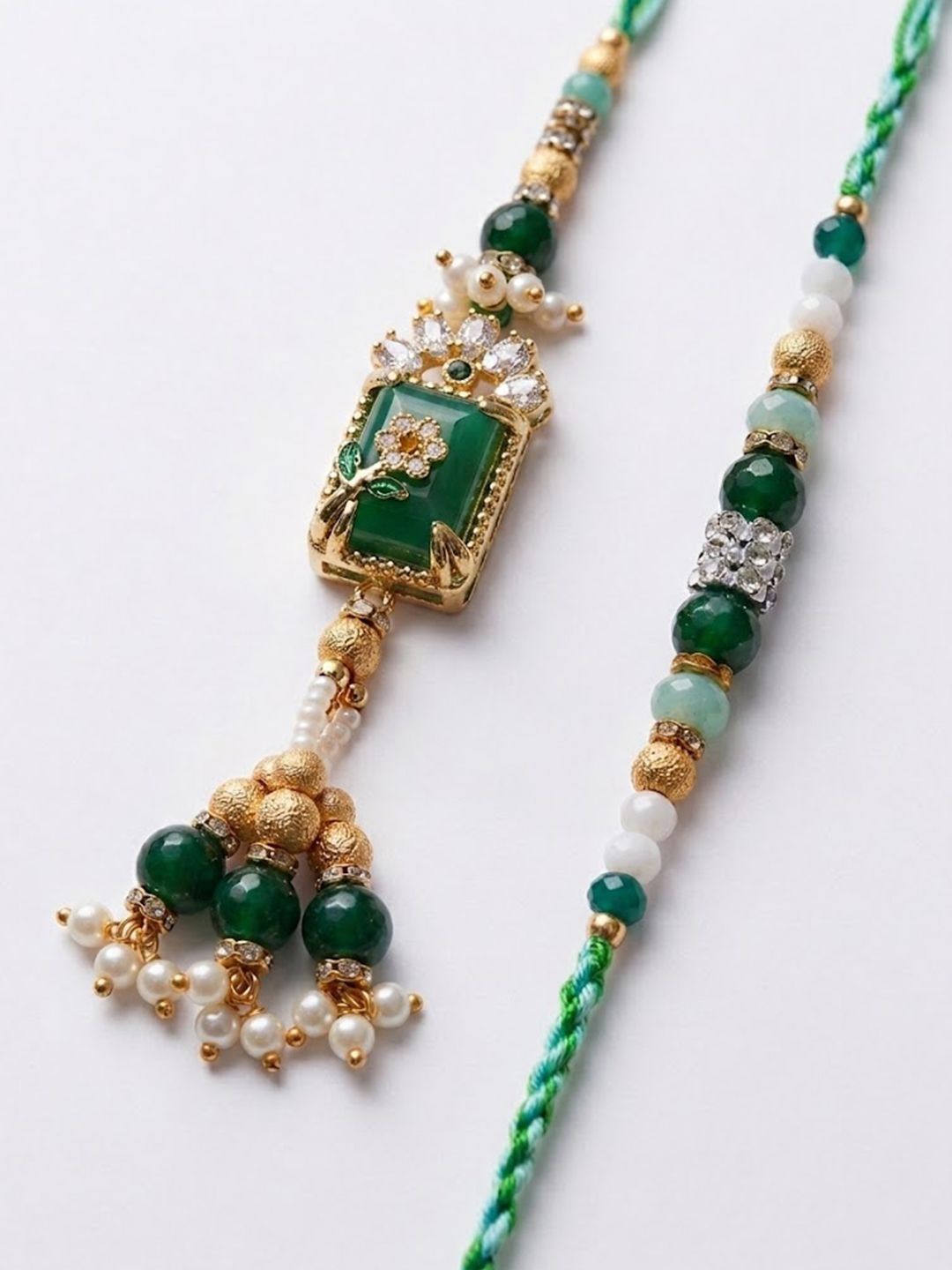 SZN Set Of 2 Green Artificial Beads Traditional Bhaiya Bhabhi Rakhi With Roli Chawal-picture-11