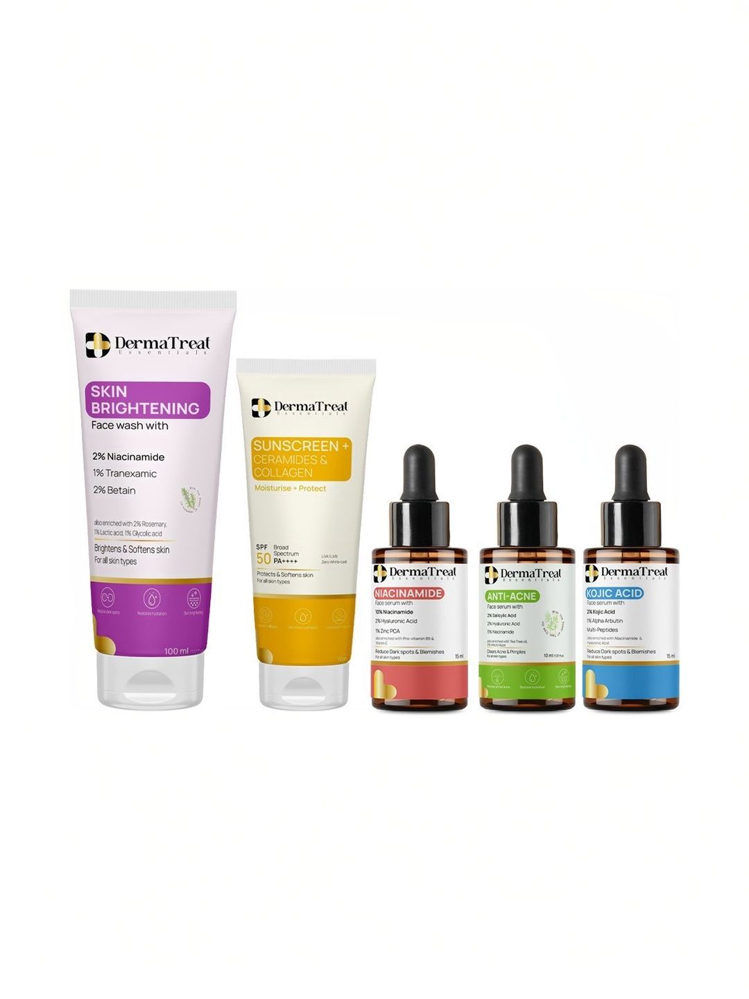 DermaTreat Essentials Set Of 5 Face Serum & SPF 50 Sunscreen With Face Wash-image-21