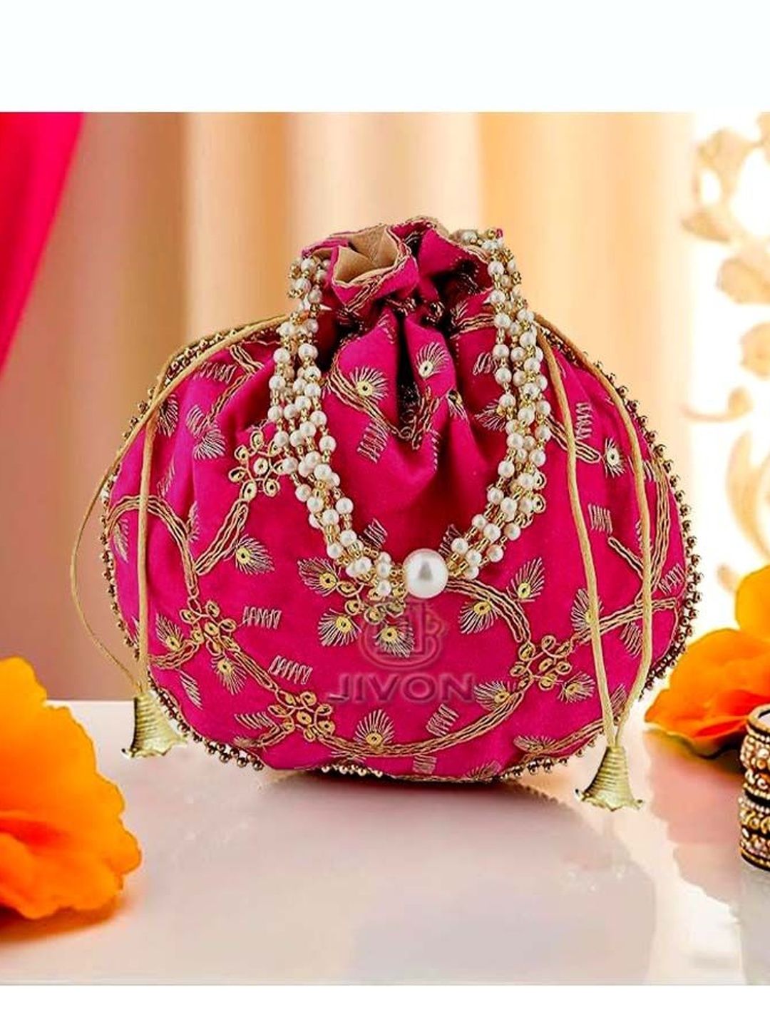 JIVON Embroidered Embellished Potli Clutch-picture-29