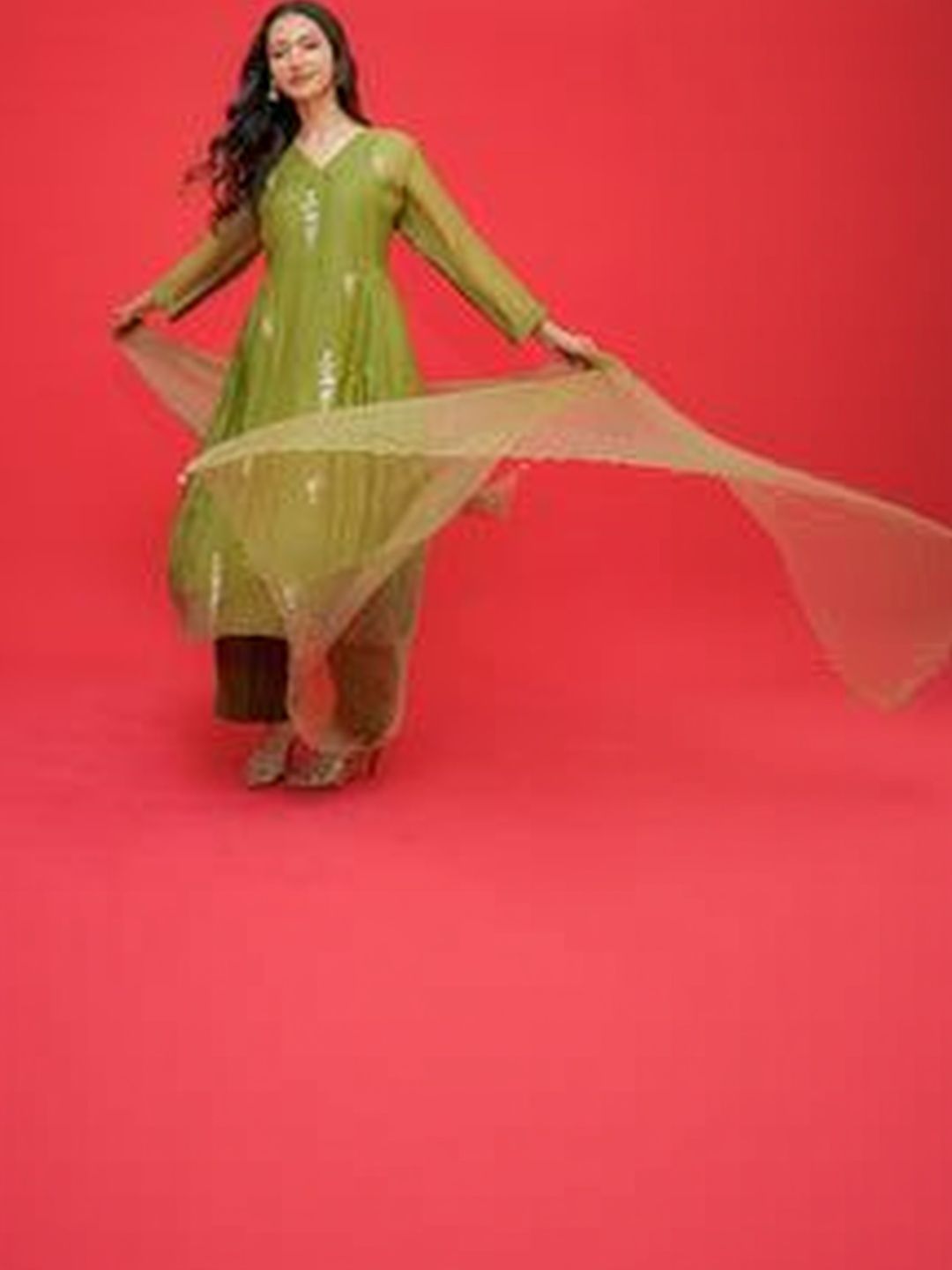 AMAHI Ethnic Motifs Embroidered V-Neck Angrakha Anarkali Kurti-picture-48